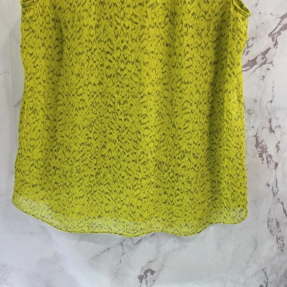 CAbi Shirt Womens Large Chartreuse Yellow Neon Tank Blouse Reign Ruffle 3071